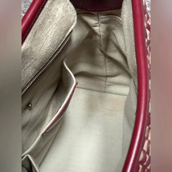 Francesco Biasia Italian Leather & Linen Basket Weave Bucket Bag Handbag Women - Picture 7 of 12